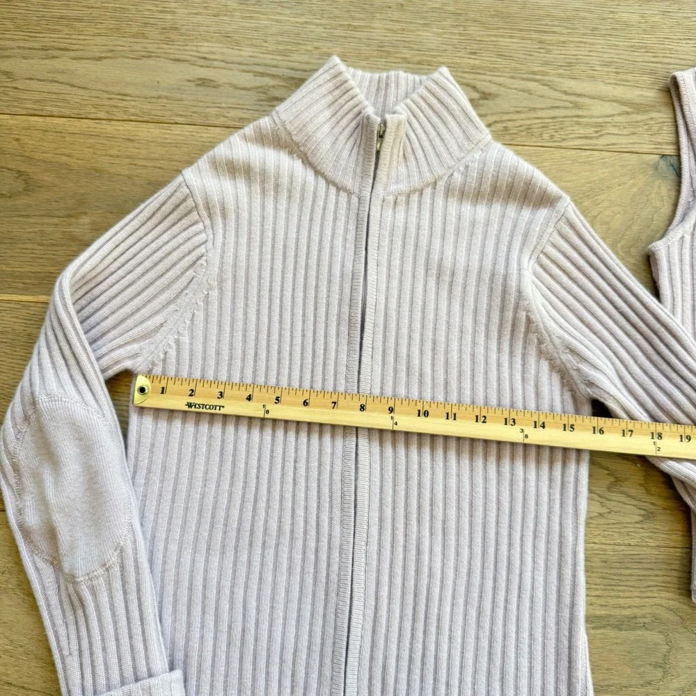 Carlisle Womens 100% Cashmere Ribbed Twin Set Pink Cardigan Shell Mock Neck M